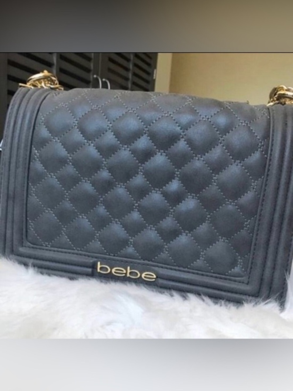 BEBE Grey Chain Shoulder Bag Gold Accents